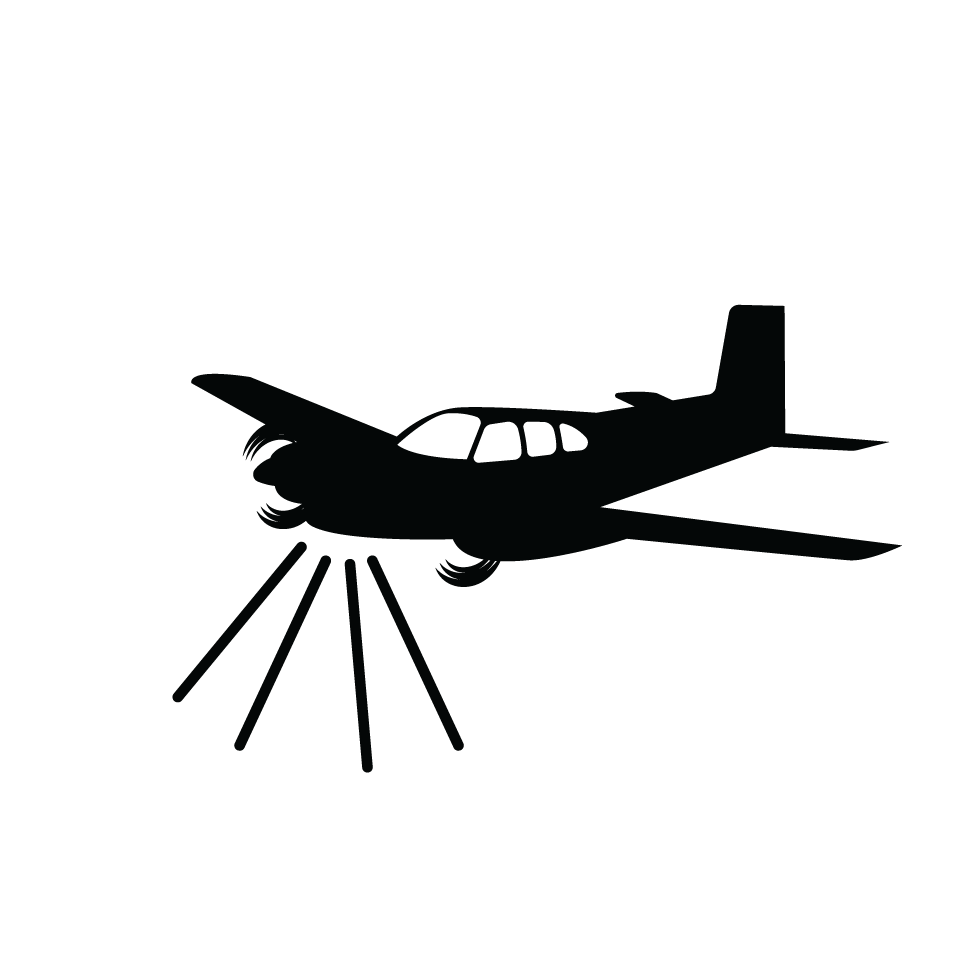 Icône d’un avion avec quatre lignes vers le sol